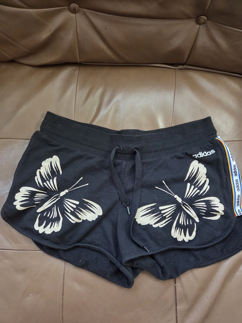 Adidas x FARM Rio Black Butterfly Graphic Drawstring Lounge Shorts Medium
